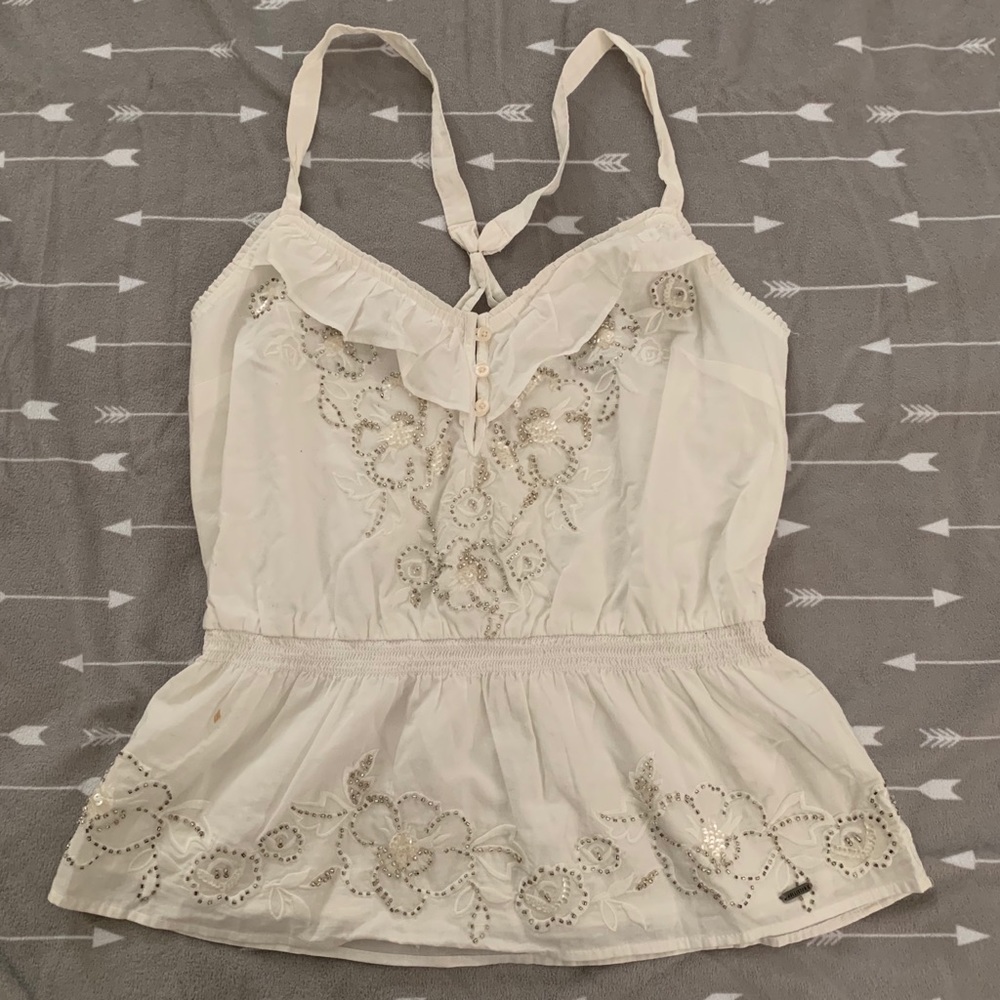 NWT Hollister Floral Beaded Top Sz M